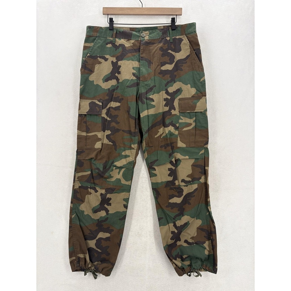 Rothco BDU Cargo Pants Mens Large Green Woodland Camo Adjustable Waist Army Camp